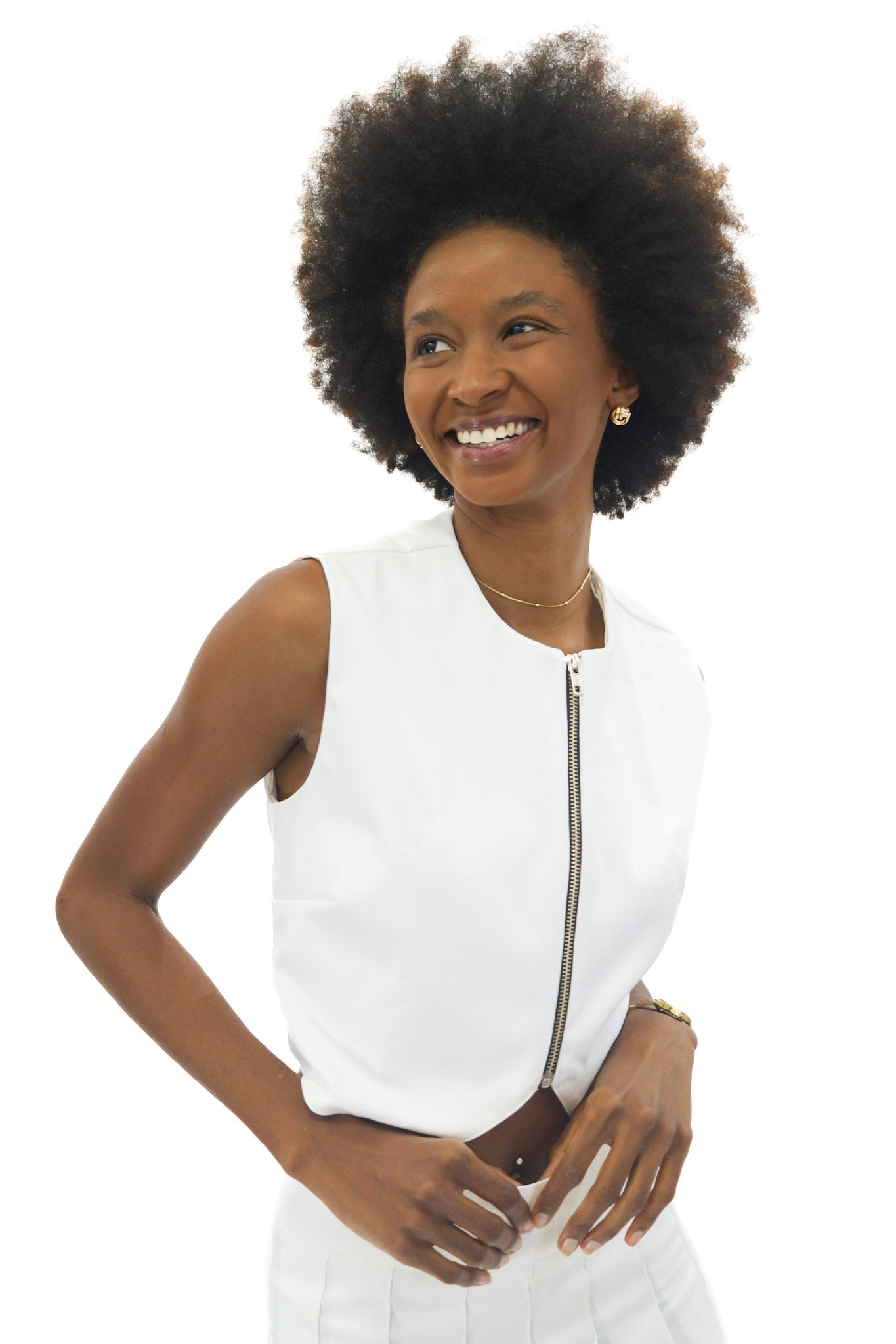 Colete Feminino Off-White com Zíper Frontal Yebo