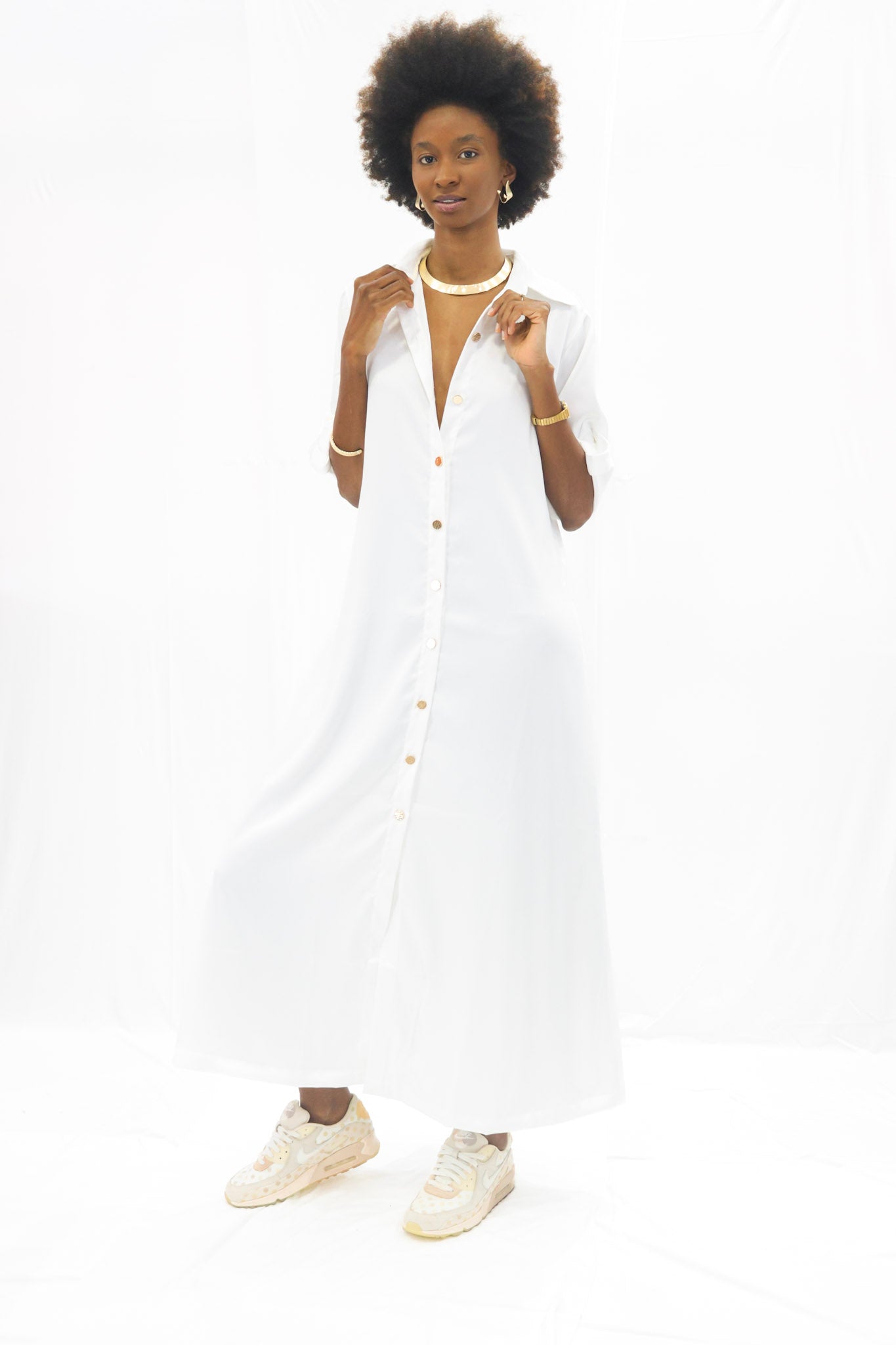 Chemise Feminina Contemporânea Off-White Yebo